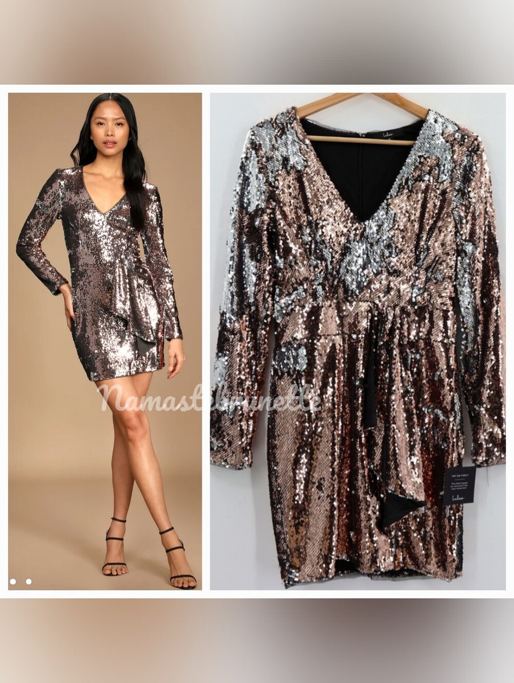 Nwt Lulu's XS Rose Gold Multi Reversible Sequin Mini Dress